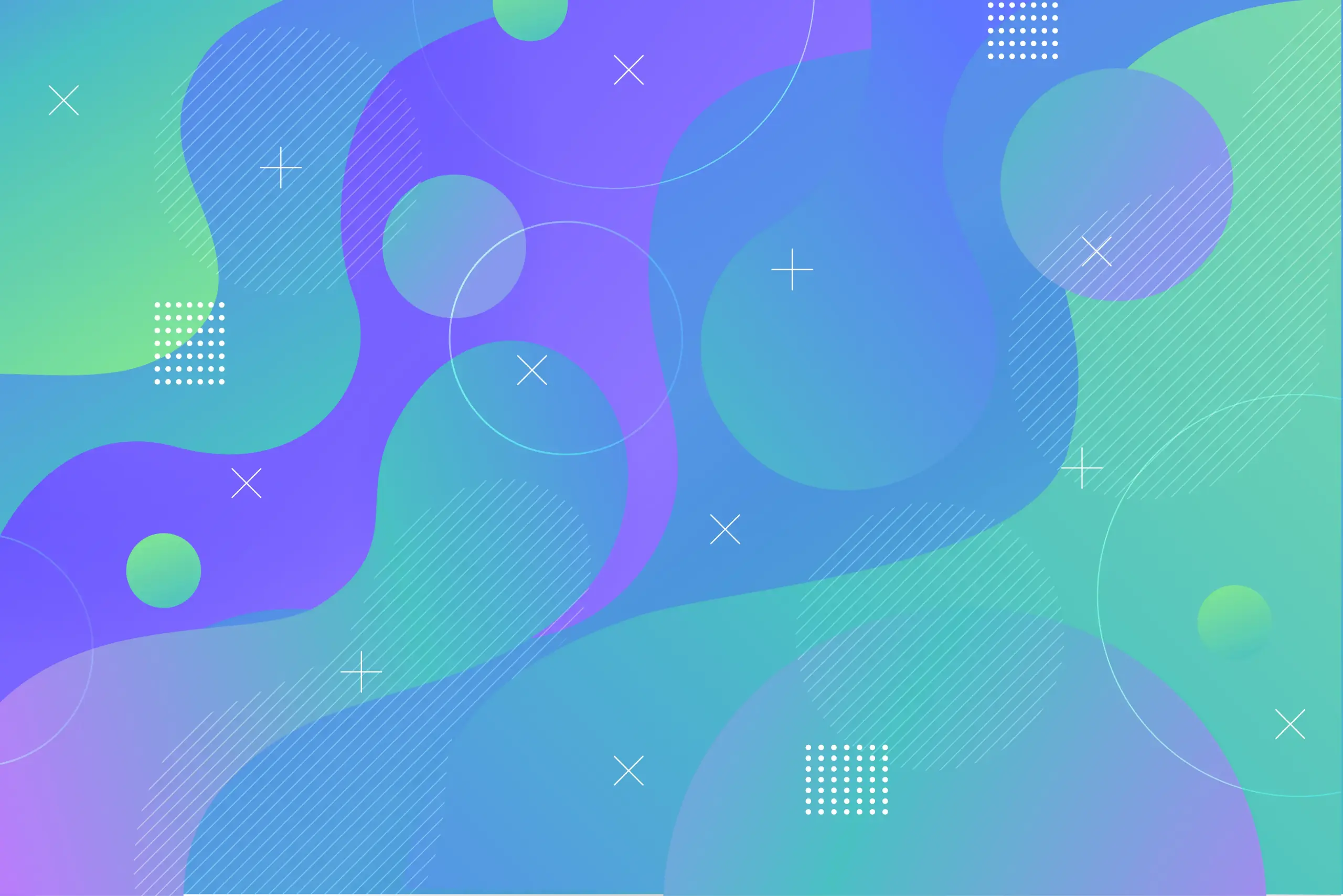 Sfondo amorfo con belle colorazioni sfumate verdi e viola e figure geometriche sparse