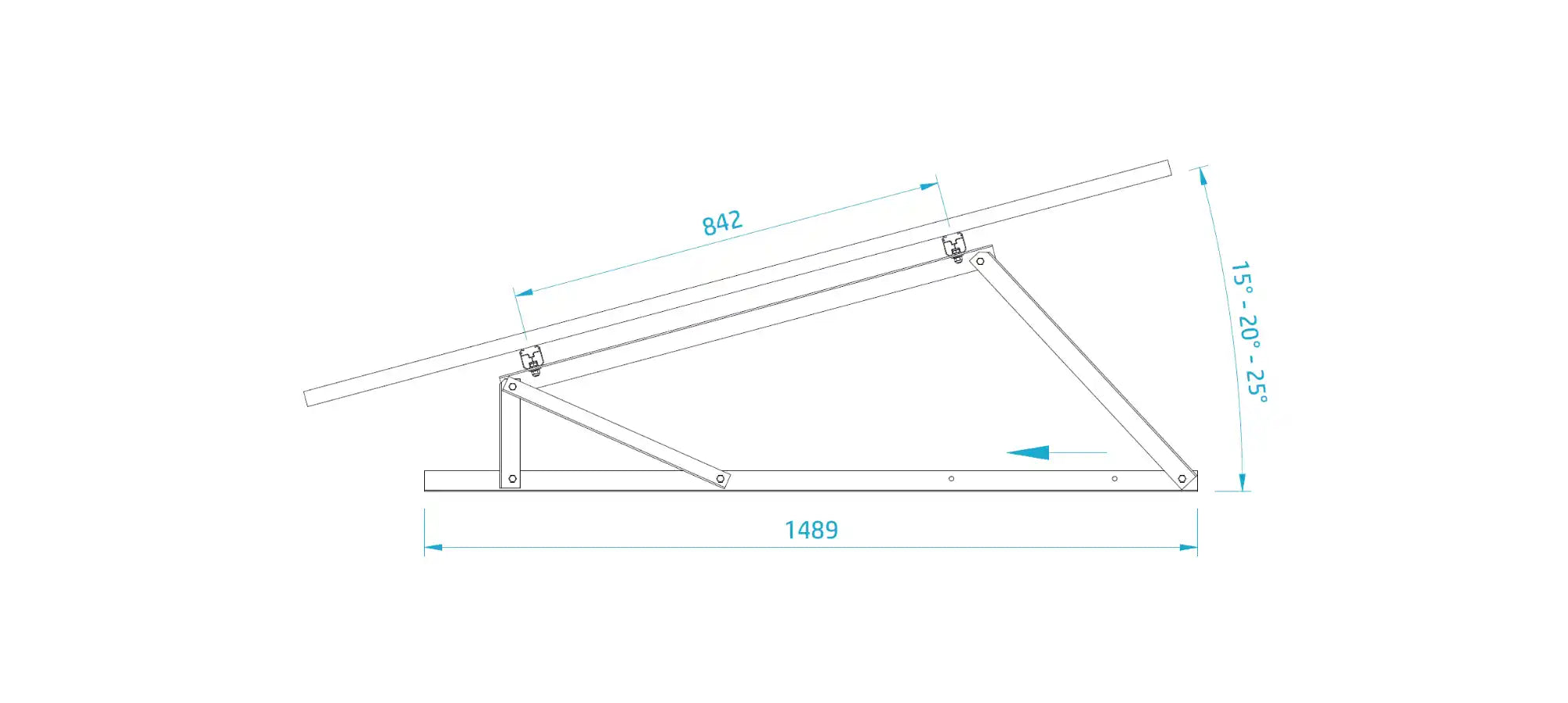 TRIANGOLO IN ALLUMINIO - TILT 15° 20° 25° MODULO IN VERTICALE - PTR.1525.02